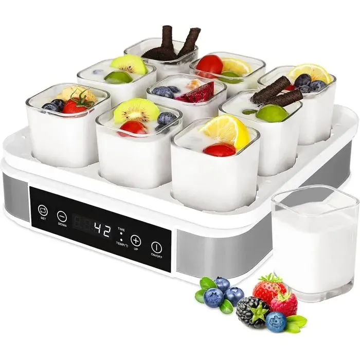 Yaourtière Électrique Machine à Yaourt avec 9 Pots en Verre de 170ml Yaourtière Pratique et Compacte sans BPA 40 W