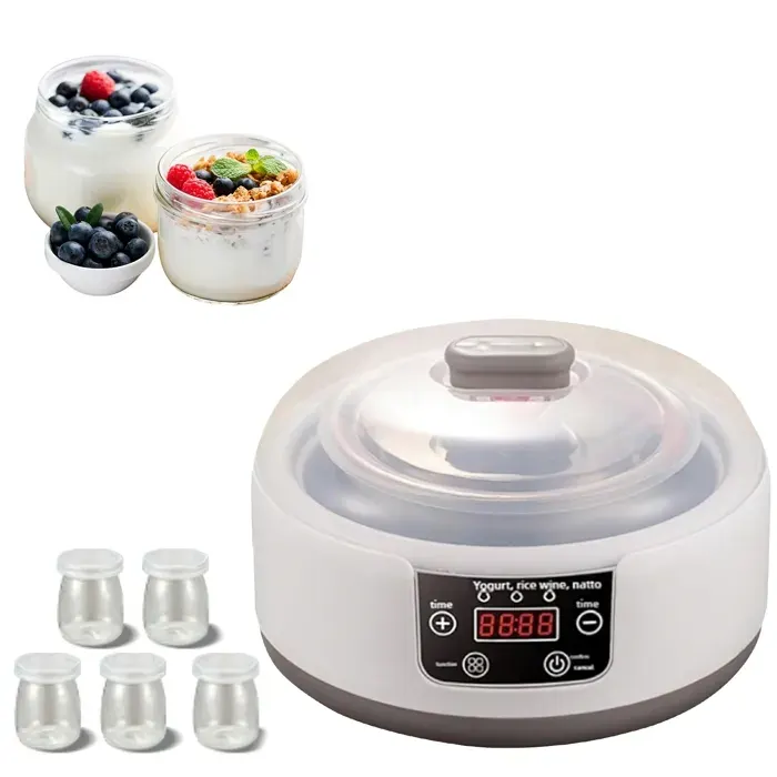 Yaourtière Électrique Multifonction 1200 ml avec Affichage LED 5 Pots en Verre Durée et Température Réglables Facile à Nettoyer