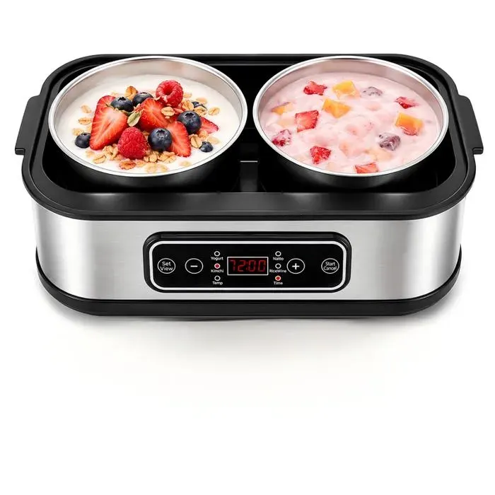 Yaourtière grecque 2L 2 gobelets inox écran One-Touch – Température et minuterie yaourt fromage natto sans BPA