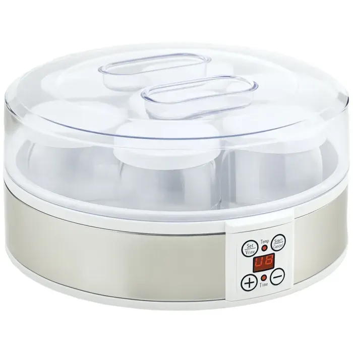 Yaourtière - HOMCOM - 7 pots en verre de 180ml machine à yaourt électrique avec minuterie thermostat LED - acier - blanc