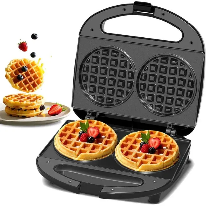 YASHE Gaufrier double 750W - mini gaufrier rond antiadhésif poignée froide et voyant prêt