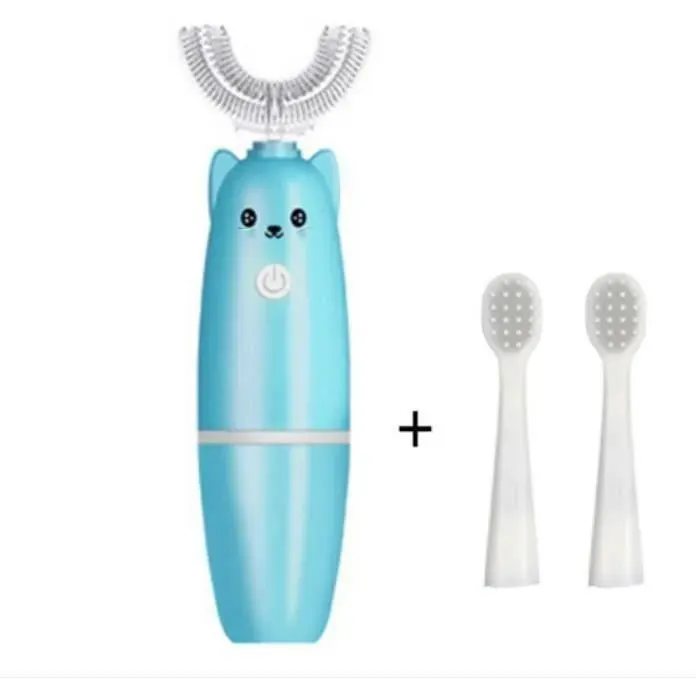 YESCUSTOM Brosse à dents électrique enfants à 360 degrés Brosse à dents automatique forme U(Bleu)