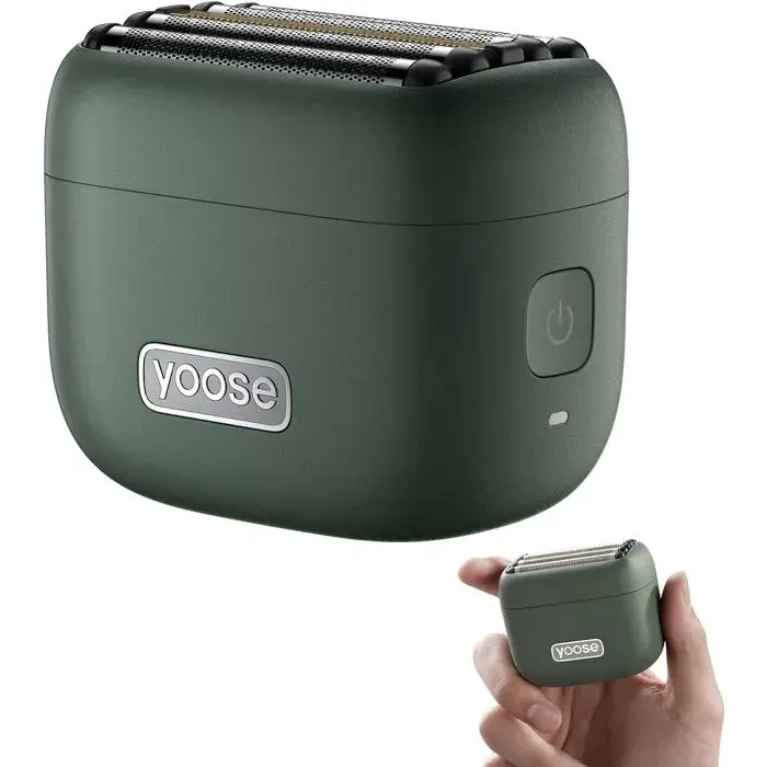 Yoose MINI 5 Tondeuse à barbe électrique 5 lames - Rasoir homme imperméable IPX7 - Mini rasoir de voyage rechargeable USB-C vert