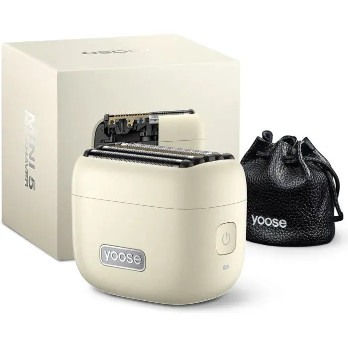 Yoose MINI 5 Tondeuse à barbe électrique 5 lames - Rasoir homme imperméable IPX7 - Mini rasoir de voyage rechargeable USB-C Blanc