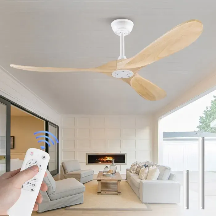Zitty Grand Ventilateur de Plafond Extérieur Sans Lumière 152 cm Étanche avec Tige Bois Naturel pour Terrasse et Salon