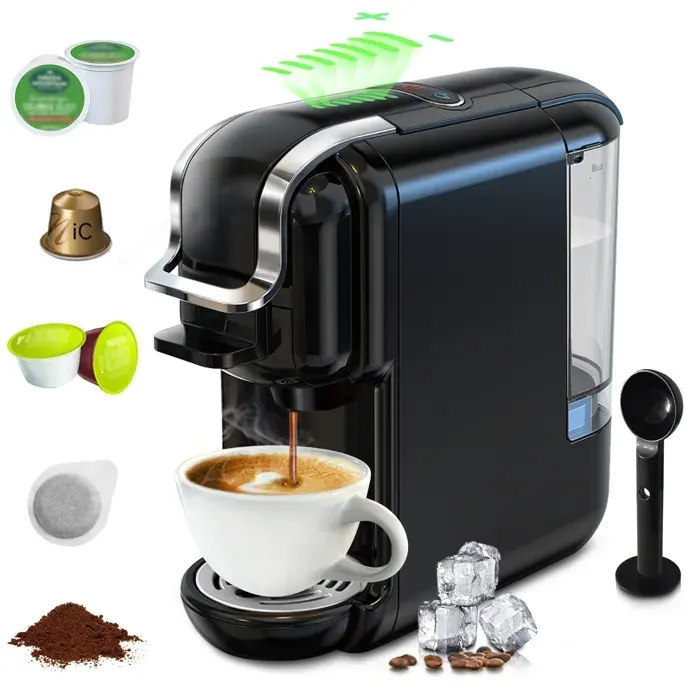 Zitty H2B Machine à café chaud froid 5 en 1 capsules NS DG ESE K-Cup café moulu 7 niveaux d’eau inox noir