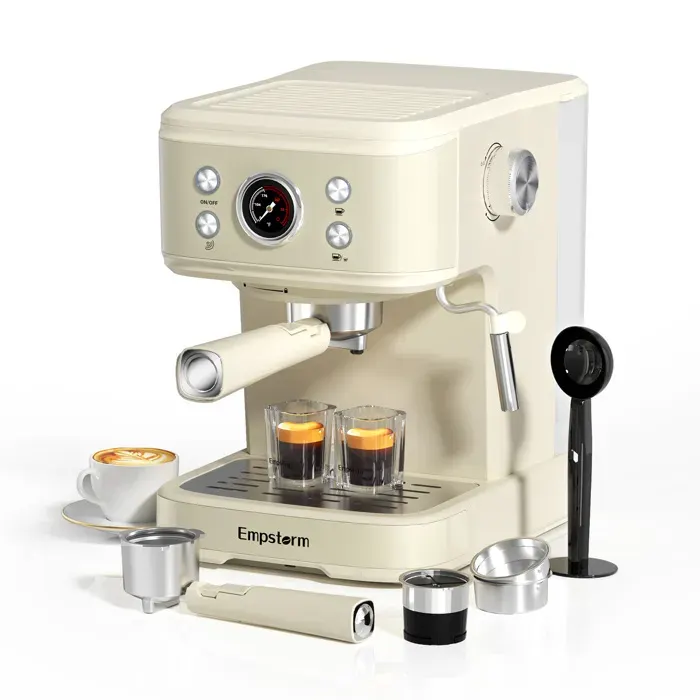 Zitty Machine à Café 20Bar 2-en-1 Capsules & Poudre Aluminium Inox 1500CC Blanc PID — coloris Blanche