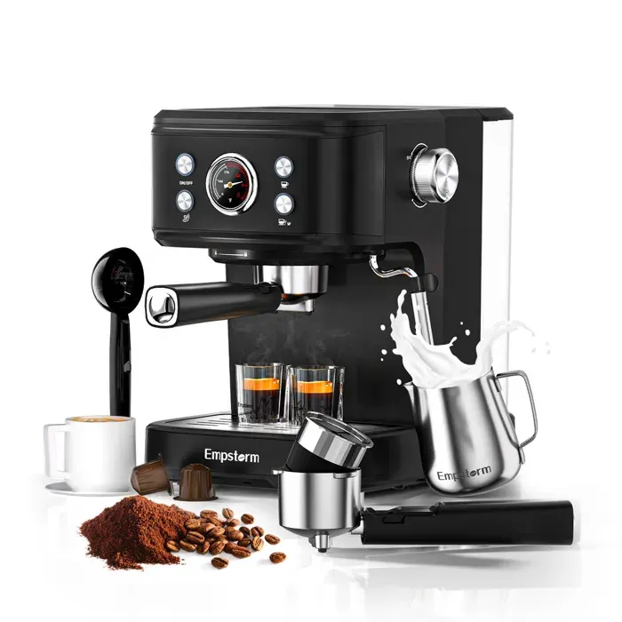 Zitty Machine à Café 20Bar 2-en-1 Capsules & Poudre Aluminium Inox Noir 1500CC PID — coloris Noire