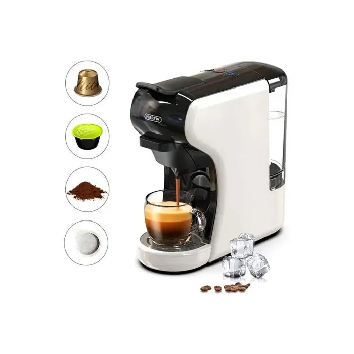 Zitty Machine à café 5 en 1 chaud froid H1A capsules Nespresso DG ESE K-Cup café moulu 26 × 26 × 11 cm inox blanc