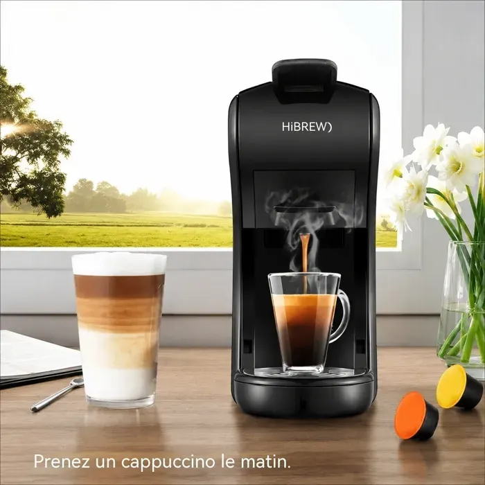 Zitty Machine à café 5 en 1 chaud froid H1A capsules Nespresso DG ESE K-Cup café moulu 26 × 26 × 11 cm inox noir