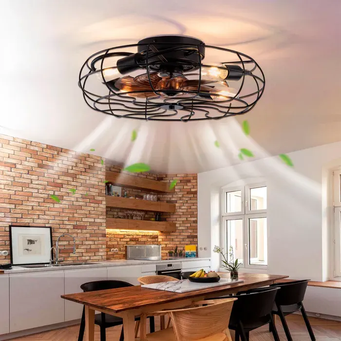 Zitty Plafonnier Ventilateur Noir Industriel avec Lumière et Télécommande Moteur Réversible 6 Vitesses Métal 50cm
