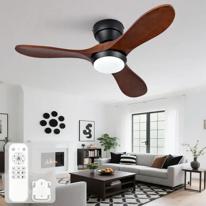 Zitty Ventilateur de Plafond 36 Pouces avec Lumière et Télécommande Bois Massif Moteur DC Noir