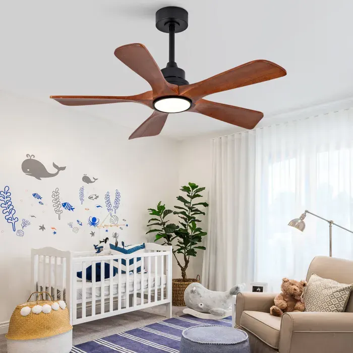 Zitty Ventilateur de Plafond avec Lumière et Télécommande 6 Vitesses Réversible 42 Pouces Bois Massif Noir et Marron