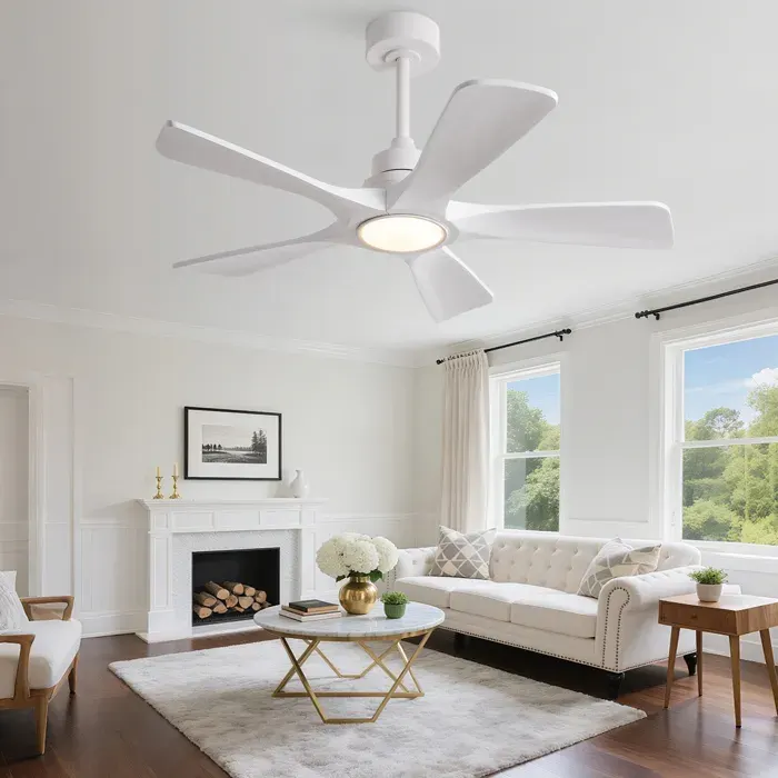 Zitty Ventilateur de Plafond Blanc 42 Pouces avec Lumière LED Dimmable 5 Pales en Bois Massif Télécommande Moteur DC Silencieux