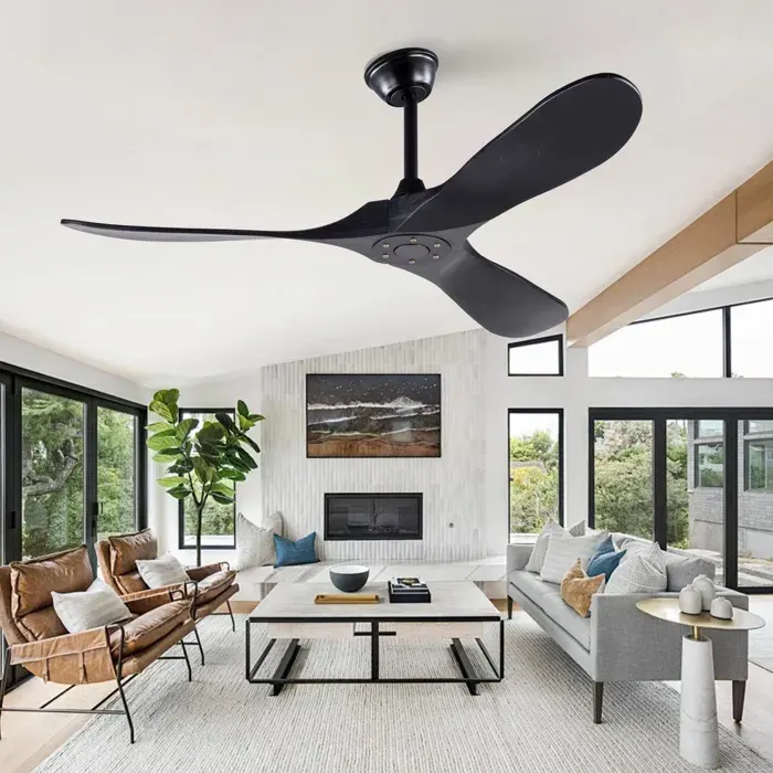 Zitty Ventilateur de Plafond Noir 132 cm Bois Massif Silencieux Sans Lumière Télécommande