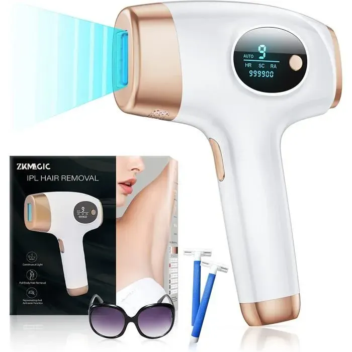 ZKMAGIC Épilateur Lumière Pulsée 999 900 Flashes Épilation Définitive IPL Laser avec 9 Niveaux3 Fonctions2 Modes.pour